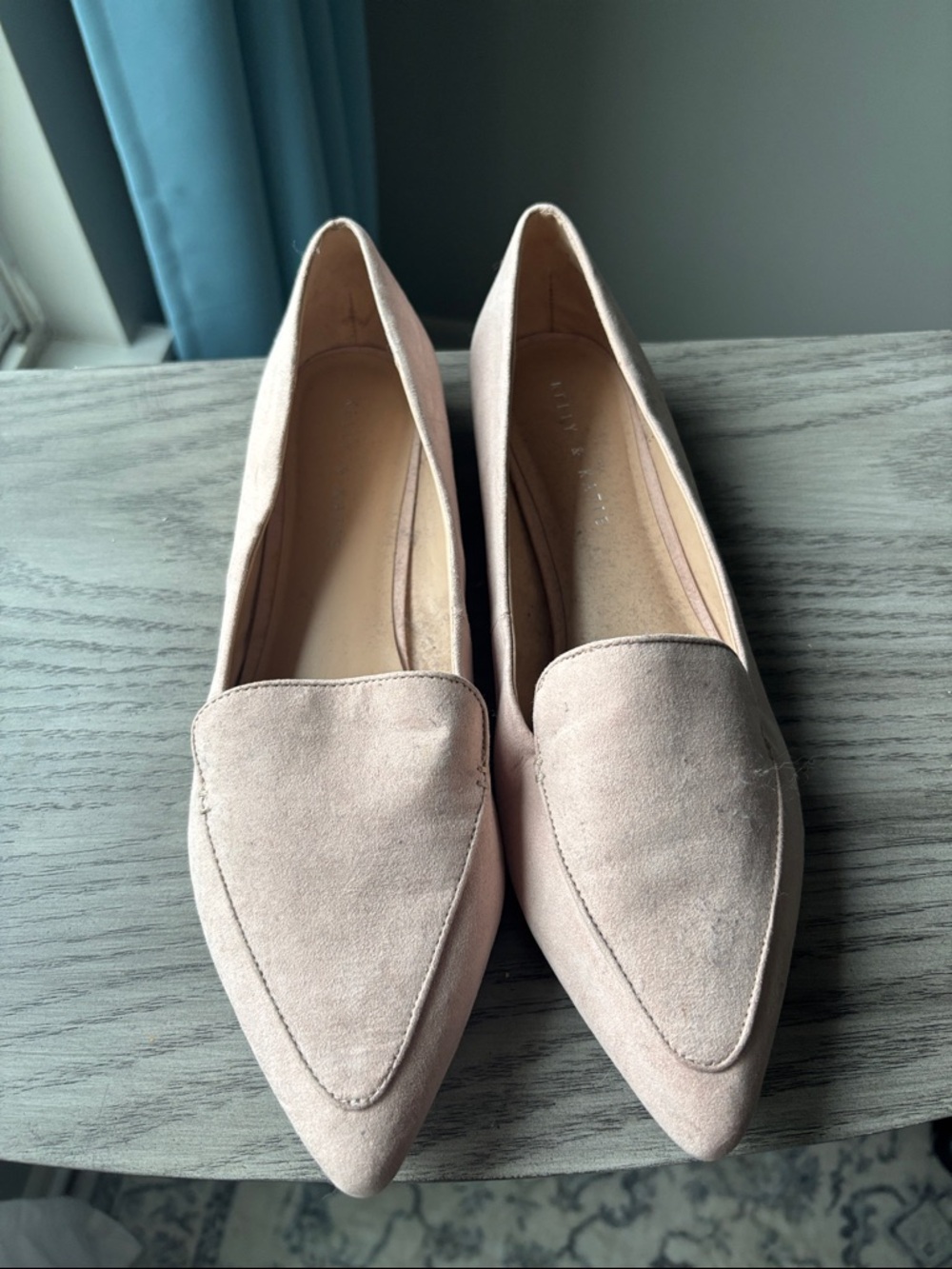 Kelly & Katie Pointed Toe Suede Flats in Blush